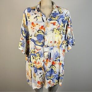 Vintage Jams World Blue and Orange Thailand Eastern Abstract Shirt XL